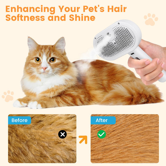 Grooming Brush with Steam Spray and Self-Cleaning