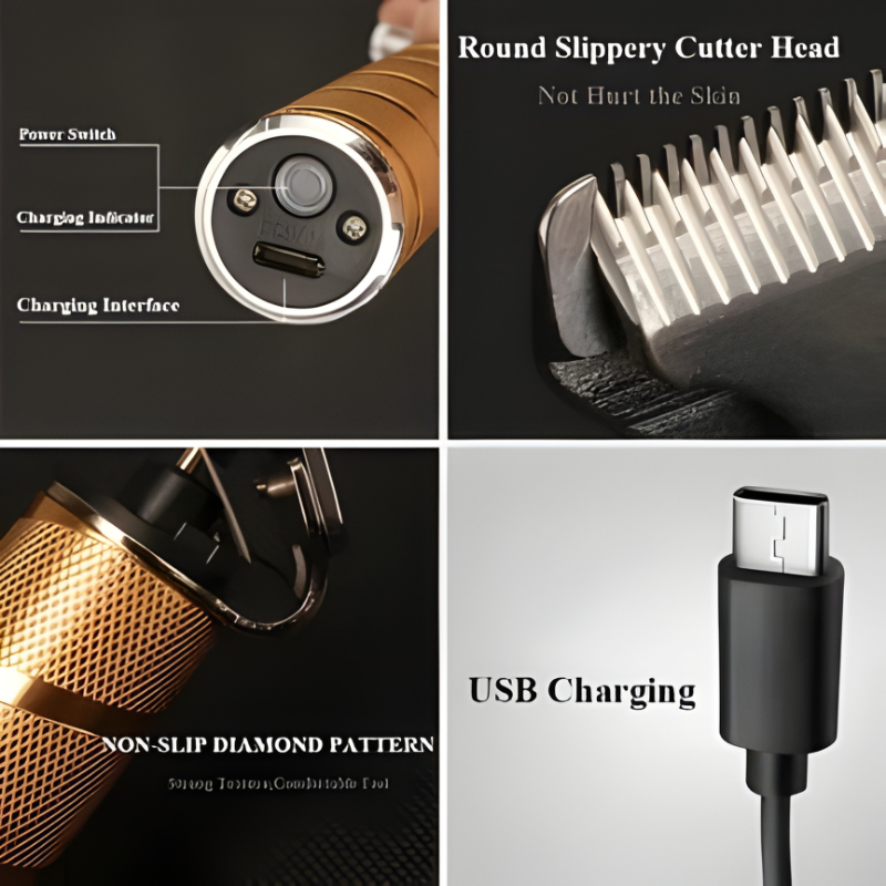 Hair Clipper Set with Adjustable Blades and Gold Finish