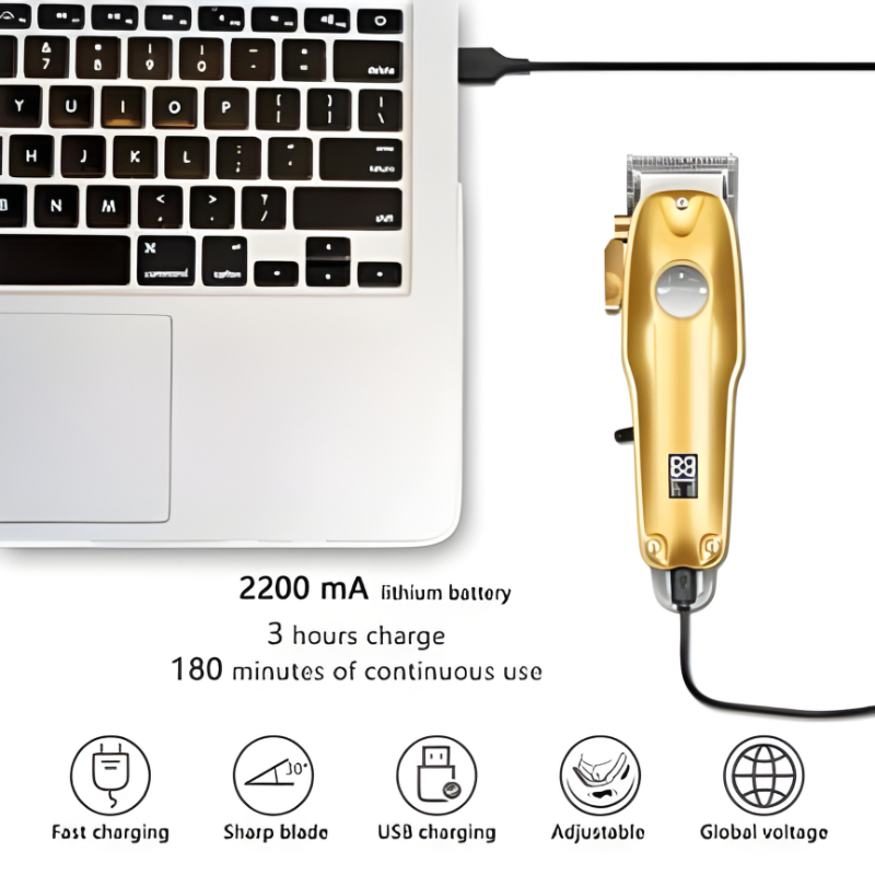 Hair Clipper Set with Adjustable Blades and Gold Finish