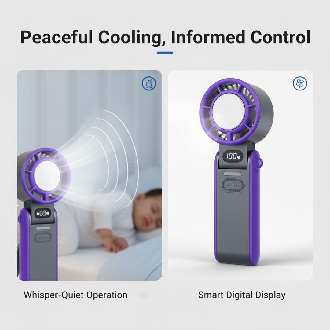 Handheld Fan with Rechargeable Battery and Folding Design