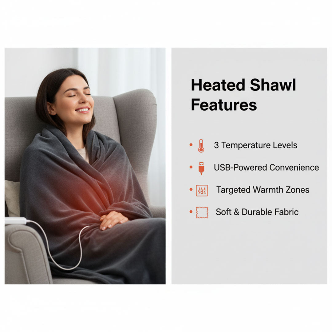 Heated Shawl with USB Port and Adjustable Settings