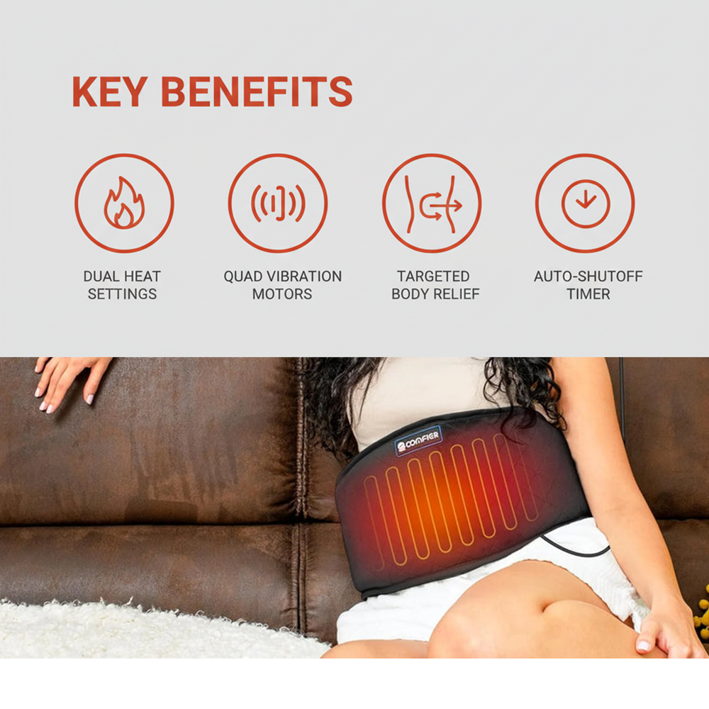 Heating Pad with Adjustable Strap and Vibration Support