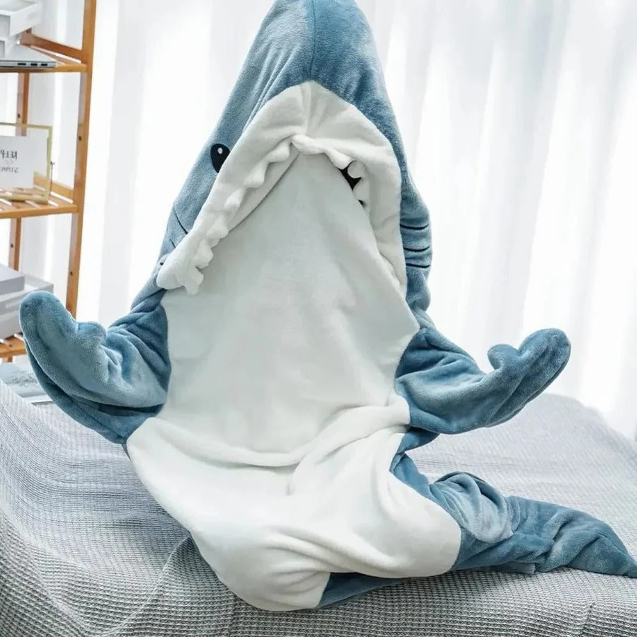 Hooded Blanket with Soft Flannel and Shark Design
