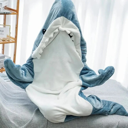 Hooded Blanket with Soft Flannel and Shark Design