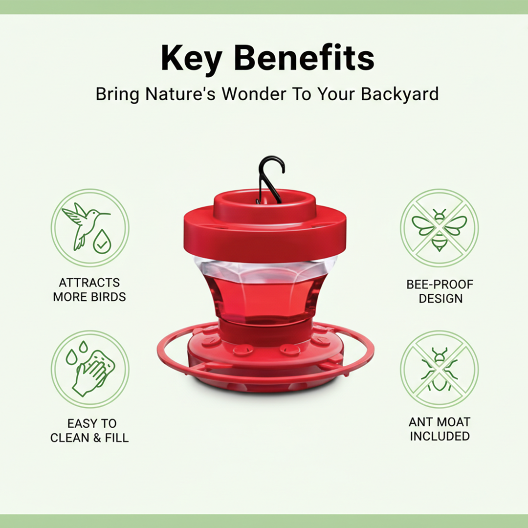 Hummingbird Feeder with Bee Resistance and Hanging Perch