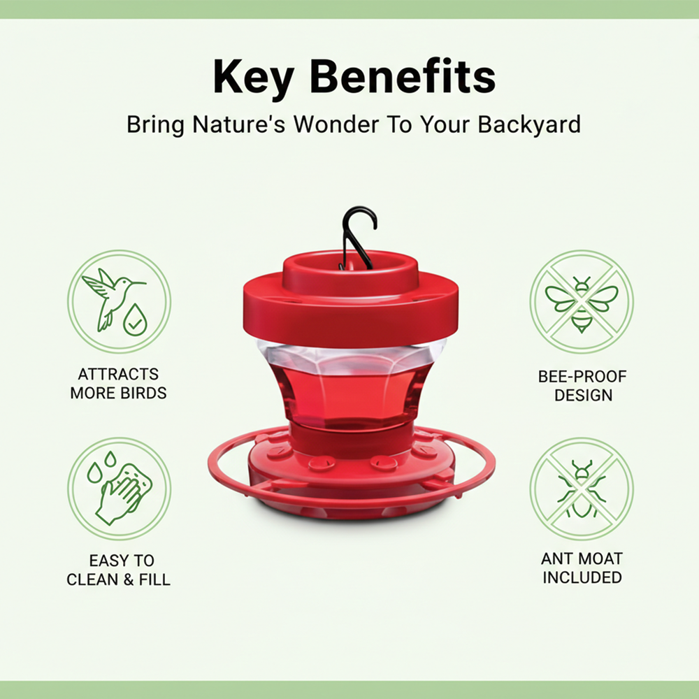 Hummingbird Feeder with Bee Resistance and Hanging Perch