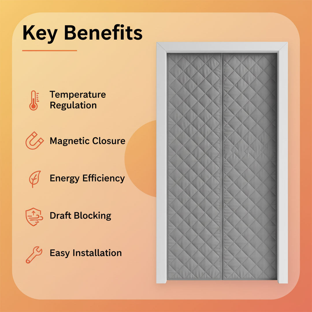 Insulation Curtain with Magnetic Closure and Draft Blocker
