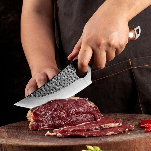 Kitchen Knife with Carbon Steel Blade and Wooden Handle