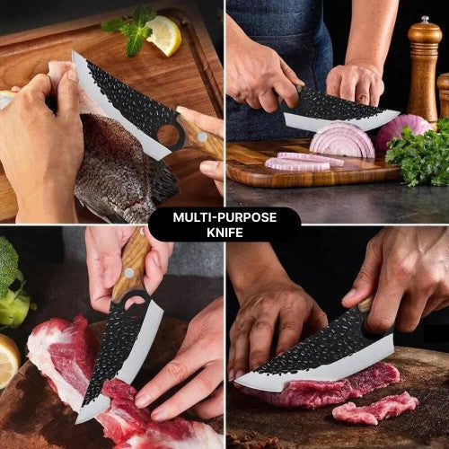 Kitchen Knife with Carbon Steel Blade and Wooden Handle