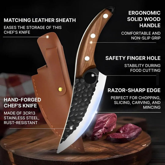 Kitchen Knife with Carbon Steel Blade and Wooden Handle
