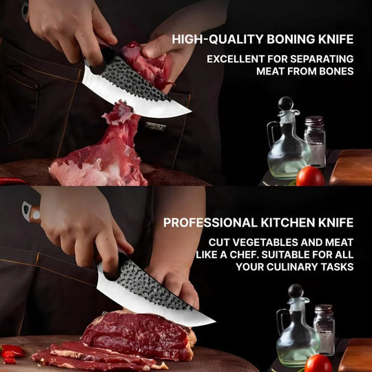 Kitchen Knife with Carbon Steel Blade and Wooden Handle