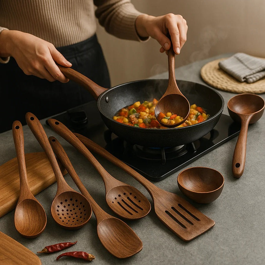 Kitchen Set with Natural Teak Wood and Durable Design