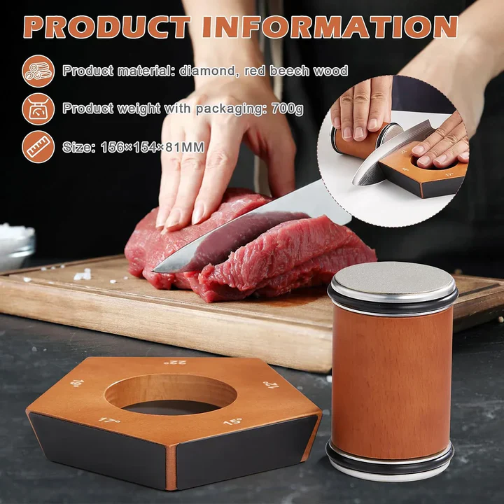 Knife Sharpener with Manual Diamond Rolling and Adjustable Angle