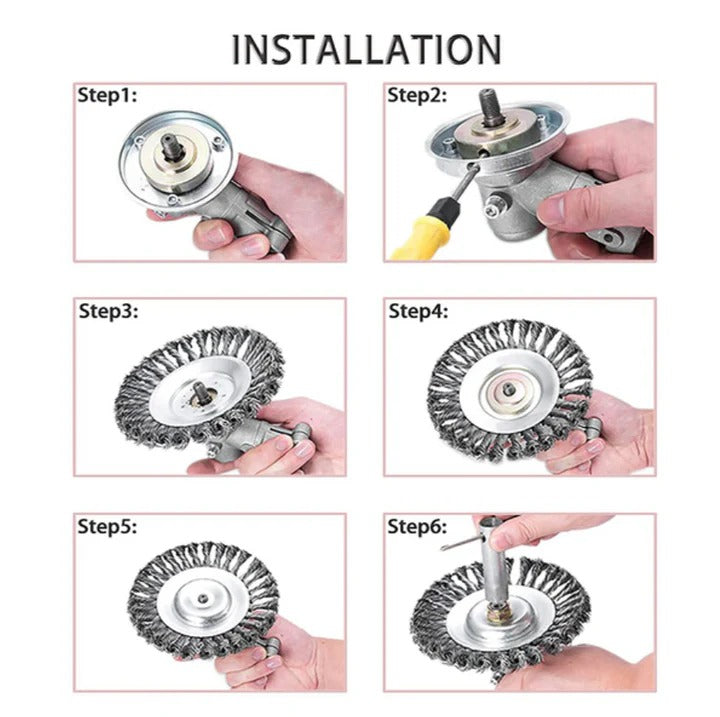 Lawn Trimmer Attachment with Steel Wire Brush