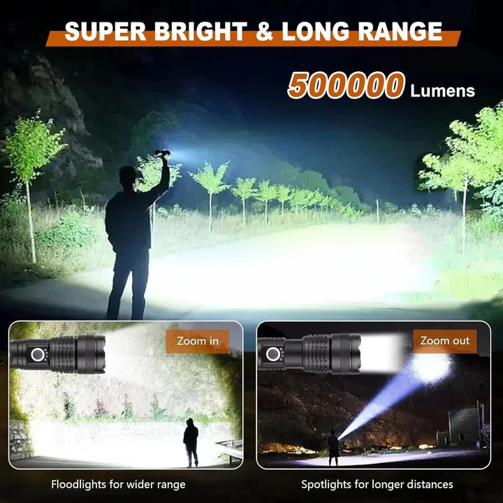 LED Flashlight with Rechargeable Battery and Adjustable Beam