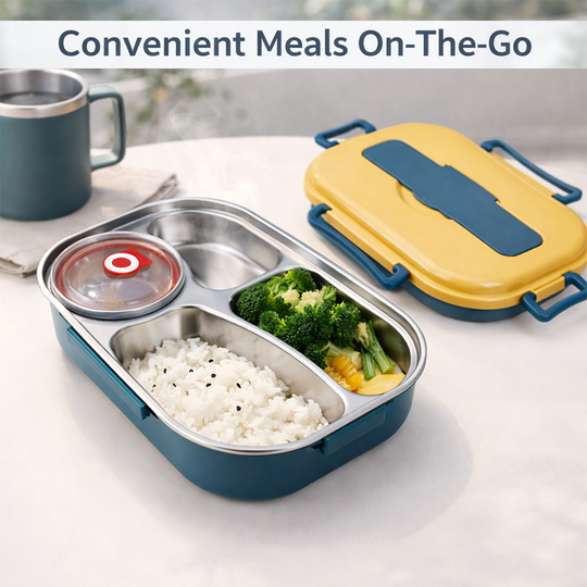 Lunch Box with Stainless Steel Design and Multi Compartments