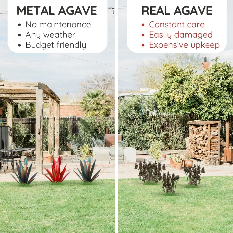 Metal Plant Decor with Agave Americana Design
