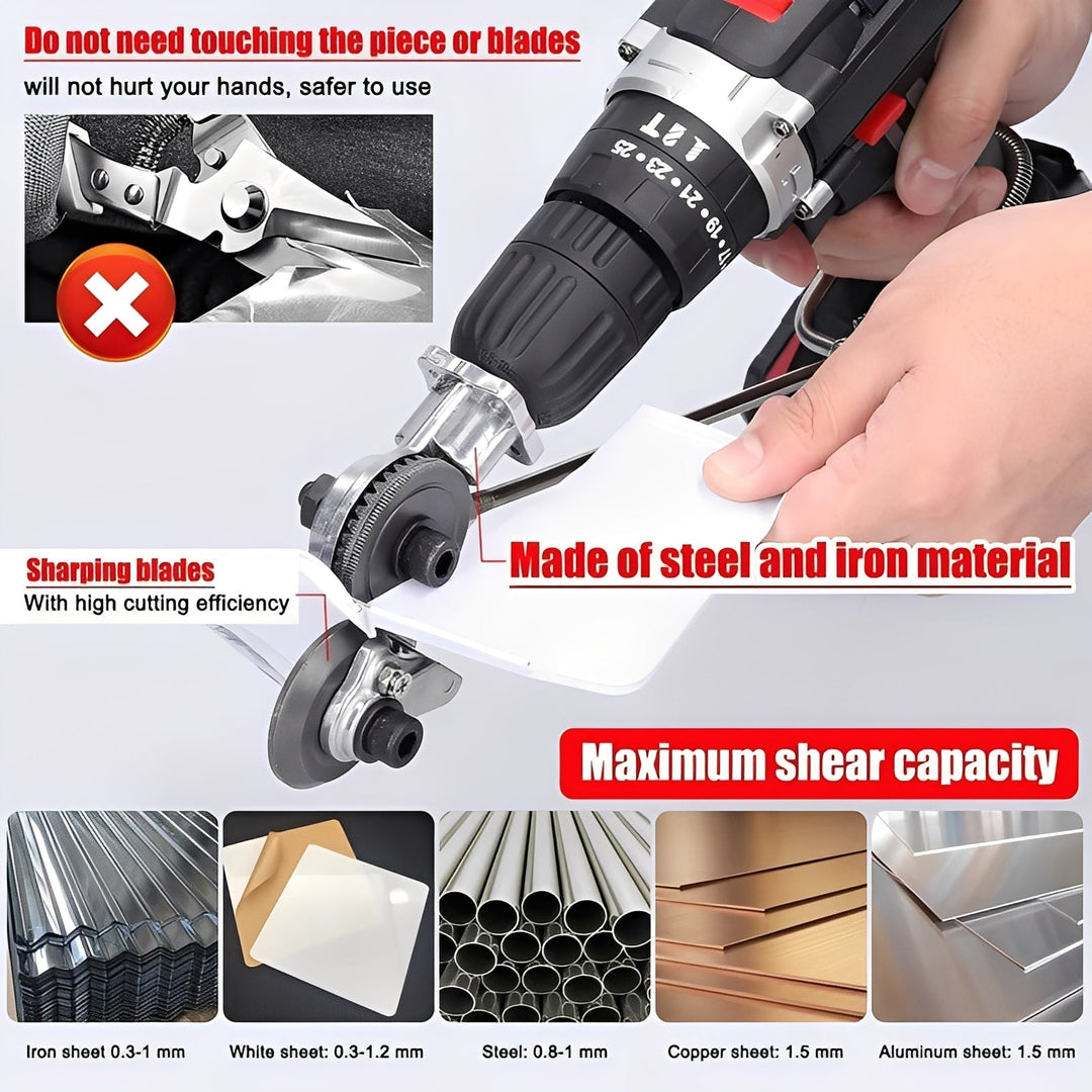 Metal Shear Attachment with Drill Power and Sheet Cutting