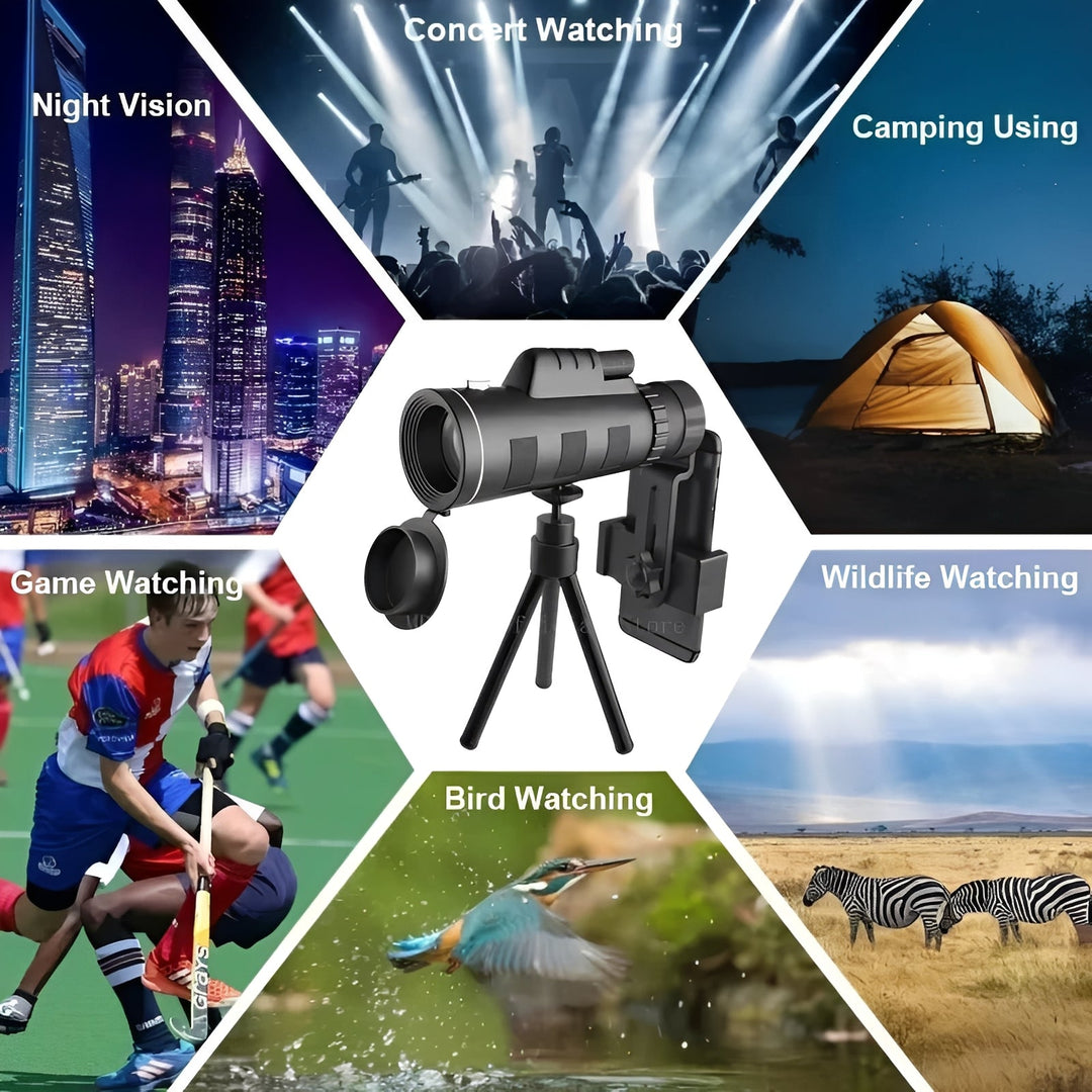Monocular Telescope with Smartphone Adapter and Tripod