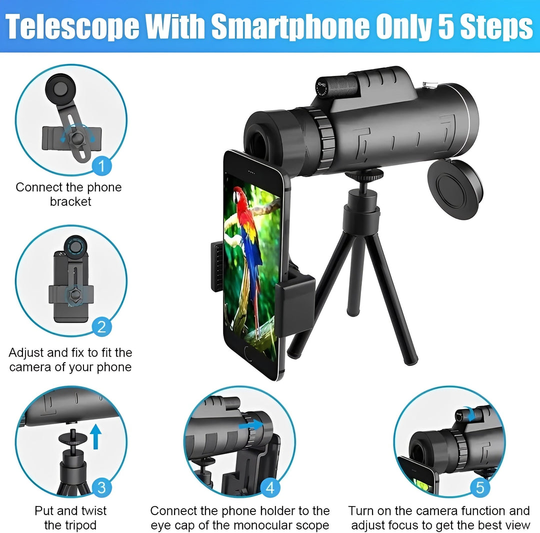 Monocular Telescope with Smartphone Adapter and Tripod