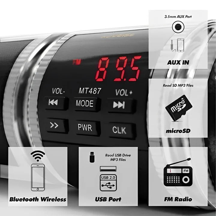 Motorcycle Sound System with Bluetooth and FM Radio