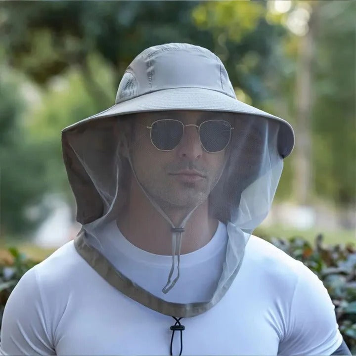 Outdoor Hat with Wide Brim and Mesh Netting