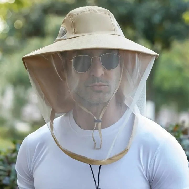 Outdoor Hat with Wide Brim and Mesh Netting