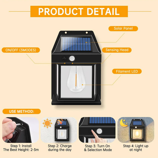 Outdoor Solar Wall Lights with Motion Sensor and Waterproof Design