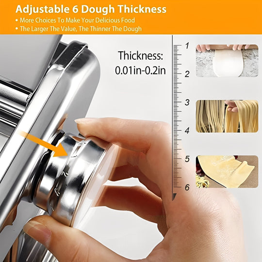 Pasta Maker with Stainless Steel Design and Adjustable Thickness