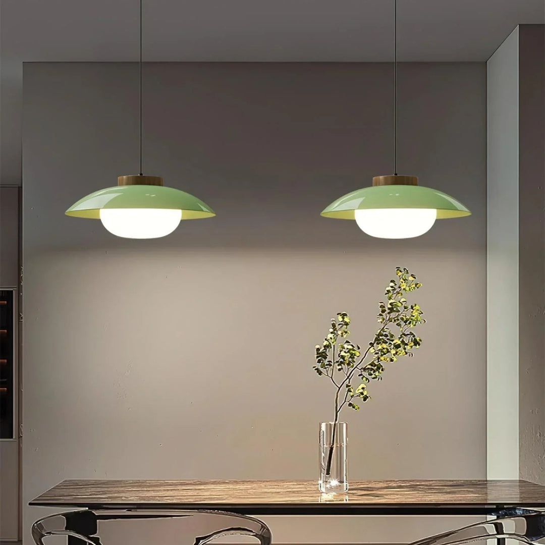 Pendant Light with Metal Shade and Wooden Accent