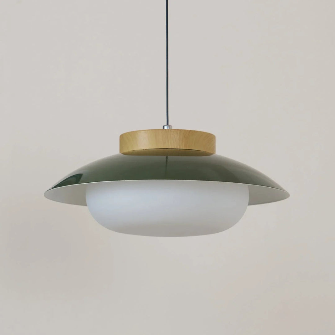 Pendant Light with Metal Shade and Wooden Accent