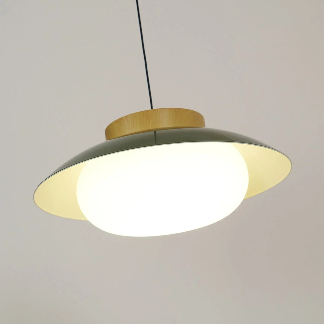 Pendant Light with Metal Shade and Wooden Accent