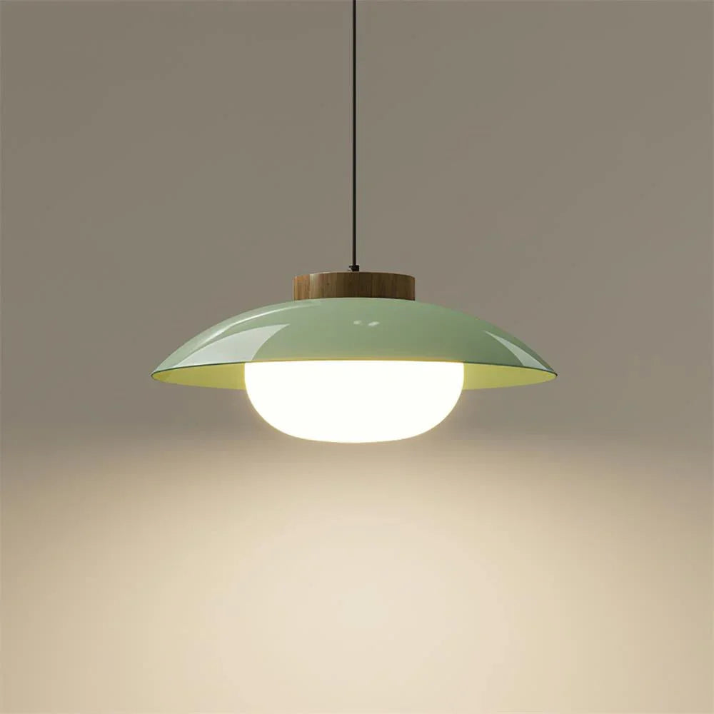 Pendant Light with Metal Shade and Wooden Accent