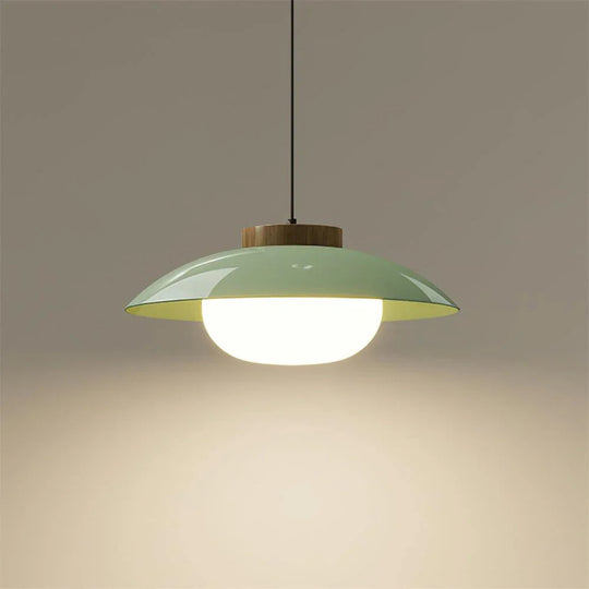 Pendant Light with Metal Shade and Wooden Accent