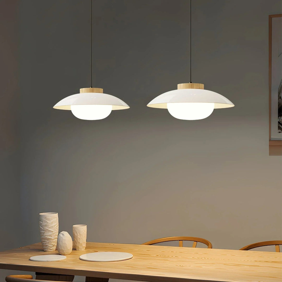 Pendant Light with Metal Shade and Wooden Accent