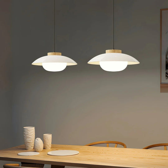 Pendant Light with Metal Shade and Wooden Accent