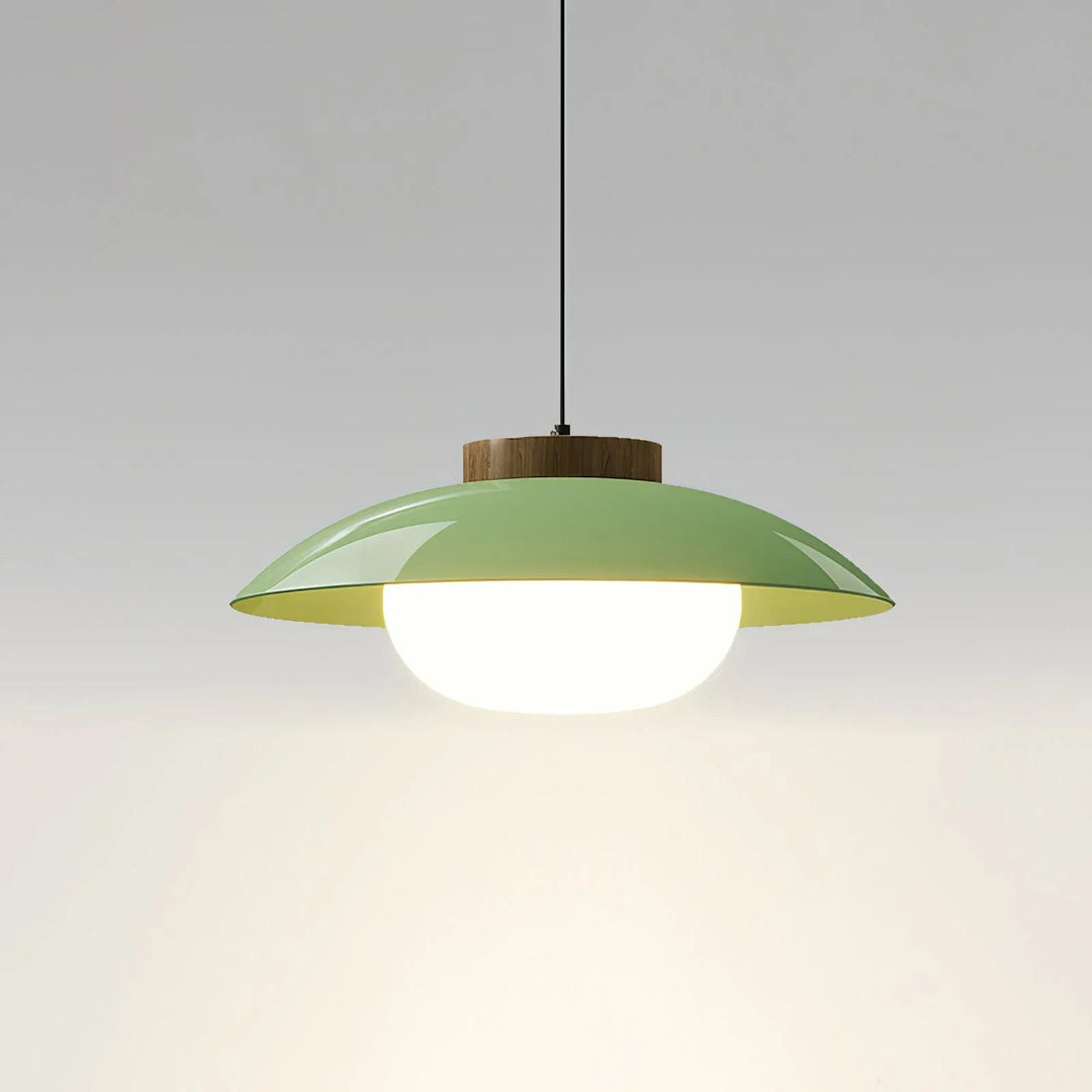 Pendant Light with Metal Shade and Wooden Accent