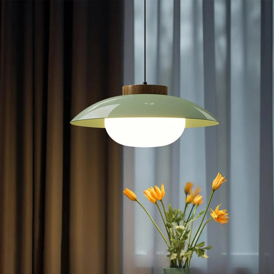 Pendant Light with Metal Shade and Wooden Accent