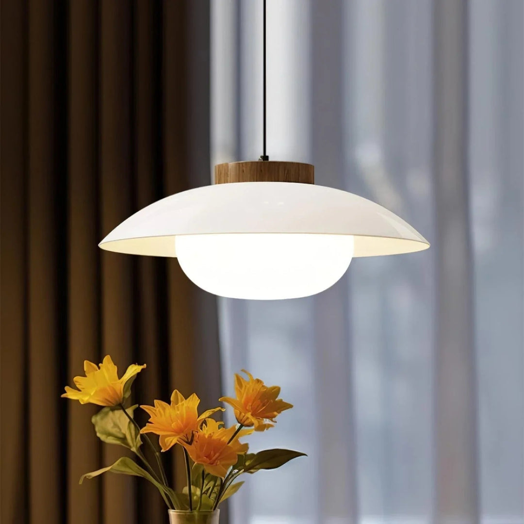 Pendant Light with Metal Shade and Wooden Accent