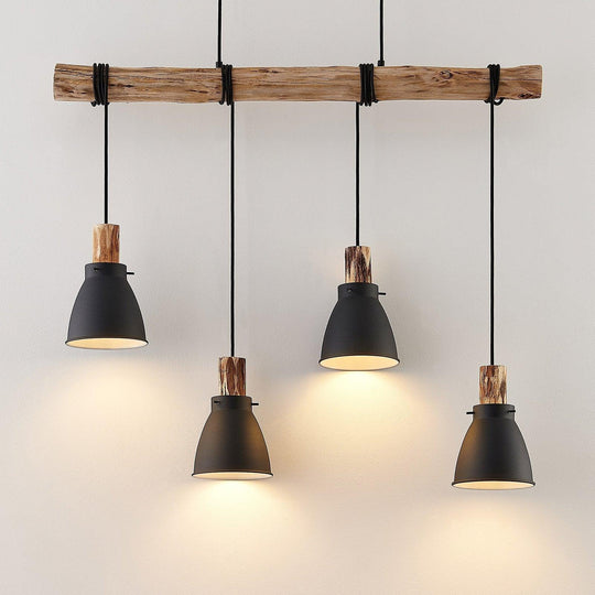 Pendant Light with Rustic Wood and Black Metal