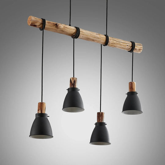 Pendant Light with Rustic Wood and Black Metal