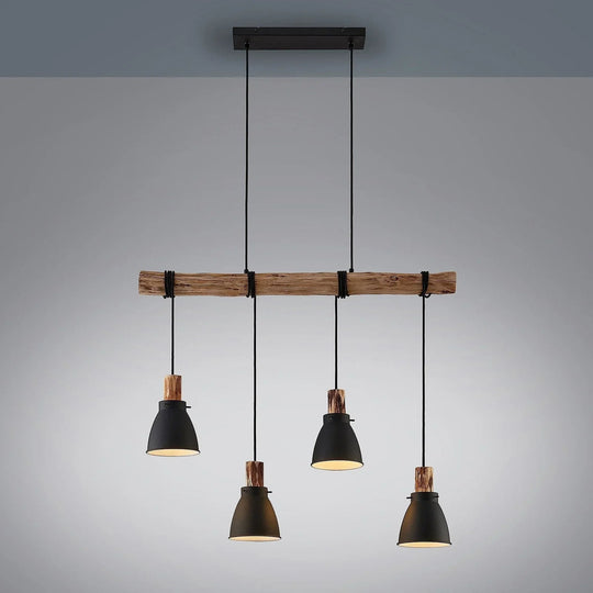 Pendant Light with Rustic Wood and Black Metal