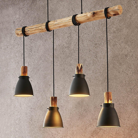Pendant Light with Rustic Wood and Black Metal