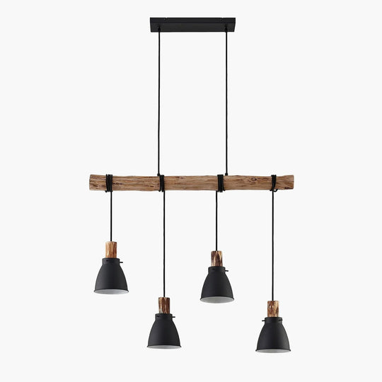 Pendant Light with Rustic Wood and Black Metal