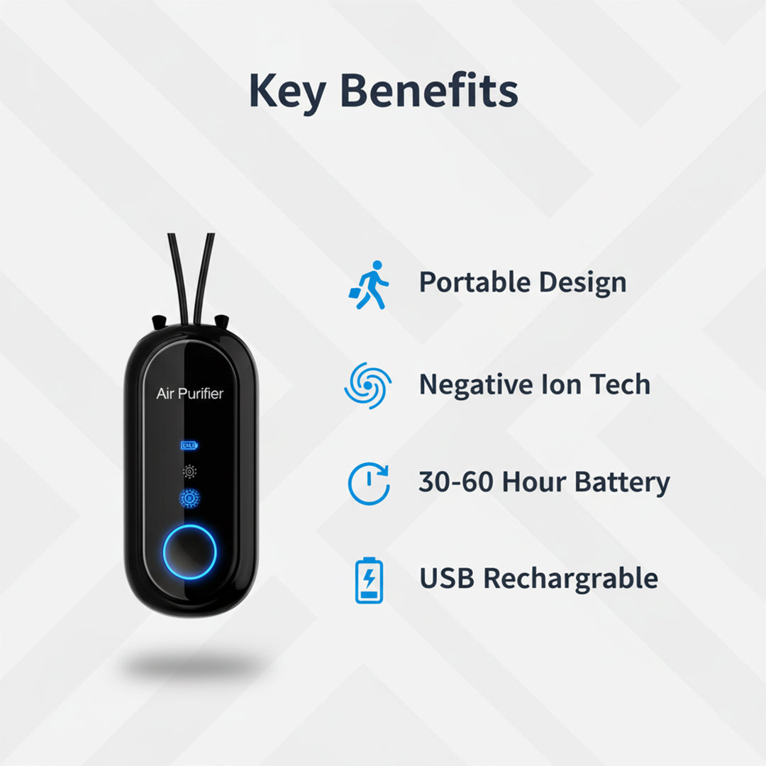 Personal Air Purifier with Wearable Design and USB Charging