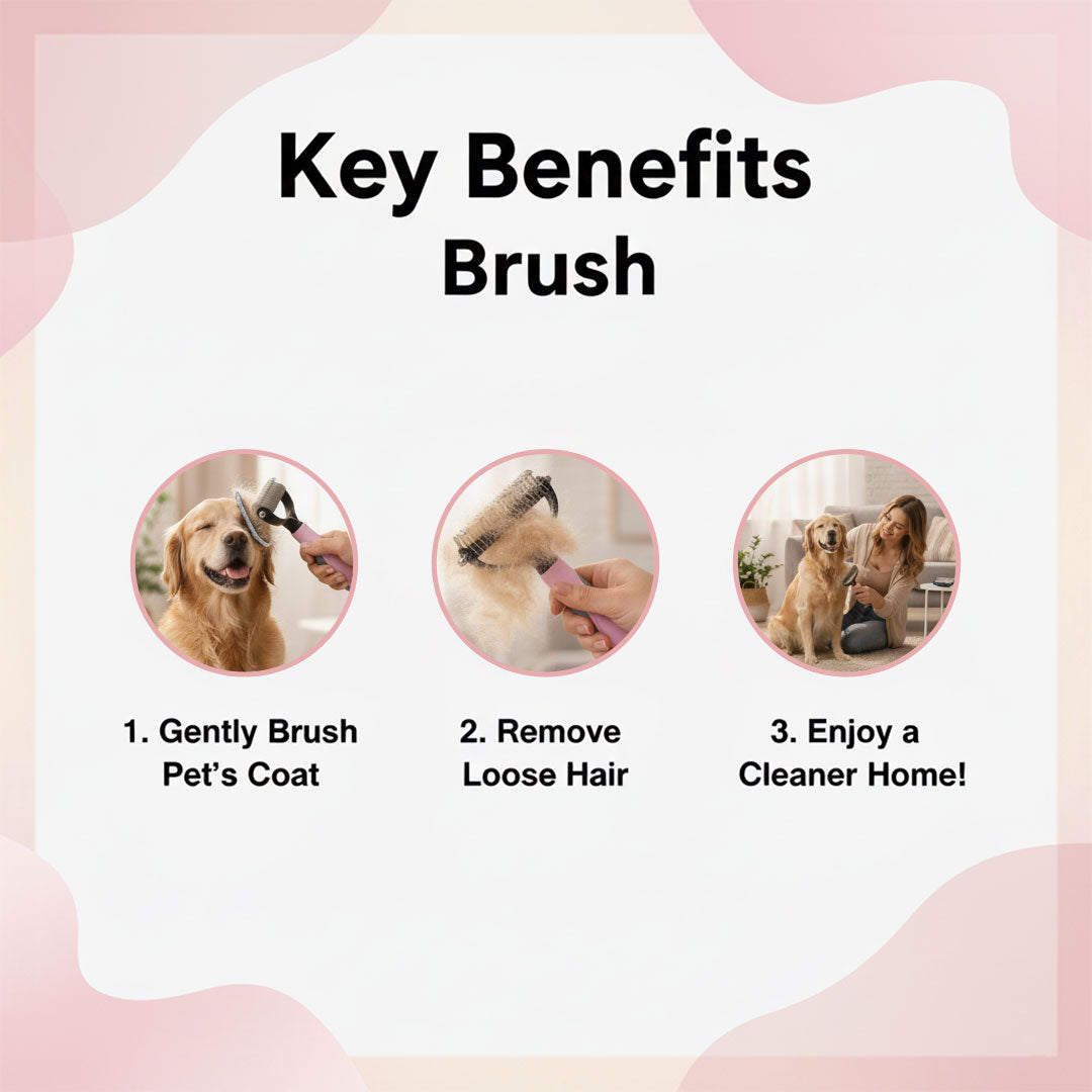 Pet Grooming Brush with Deshedding and Gentle Bristles