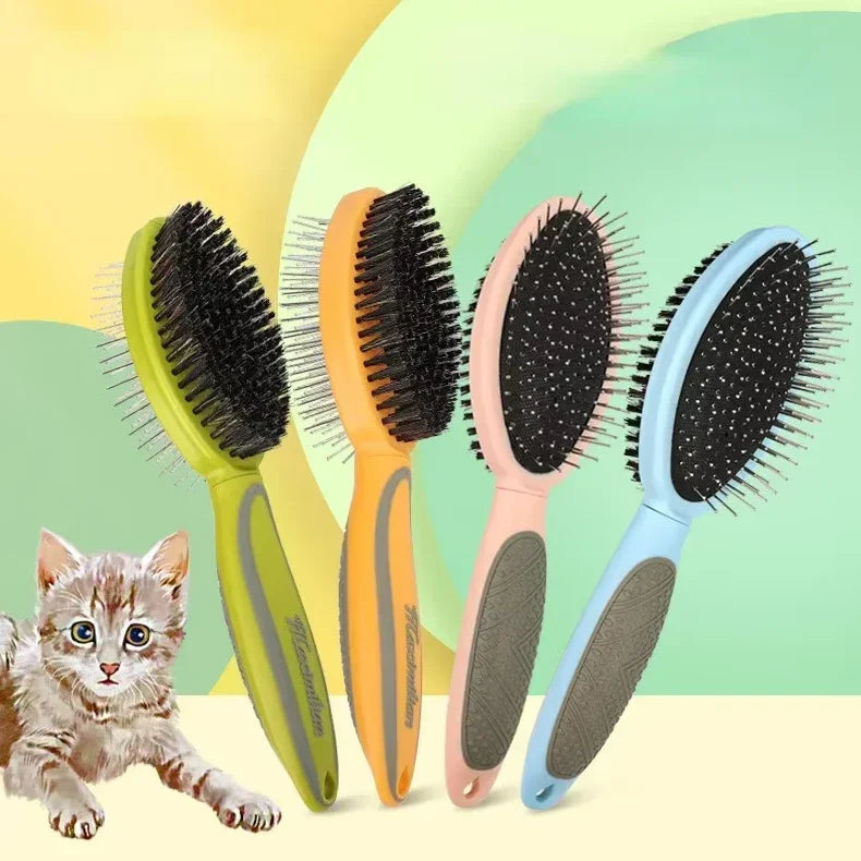 Pet Grooming Brush with Dual-Sided Design and Coat Care