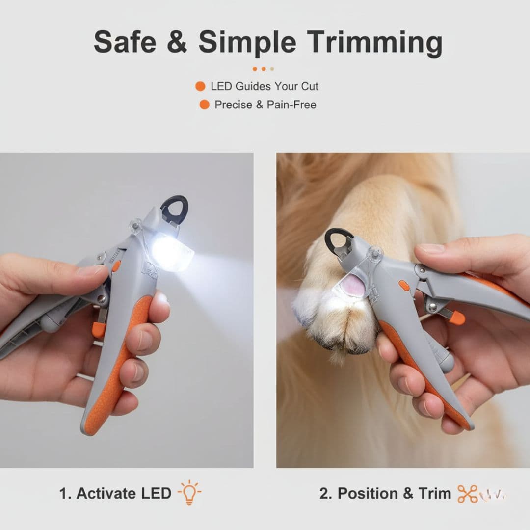 Pet Nail Clipper with LED Light and Ergonomic Grip
