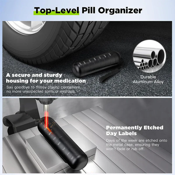 Pill Organizer with 7-Day Compartments and Travel Case