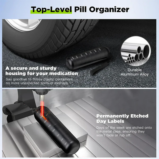 Pill Organizer with 7-Day Compartments and Travel Case